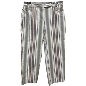 Loft Pants Womens 8 Green Brown White Striped Coastal Cotton Blend Casual Beachy